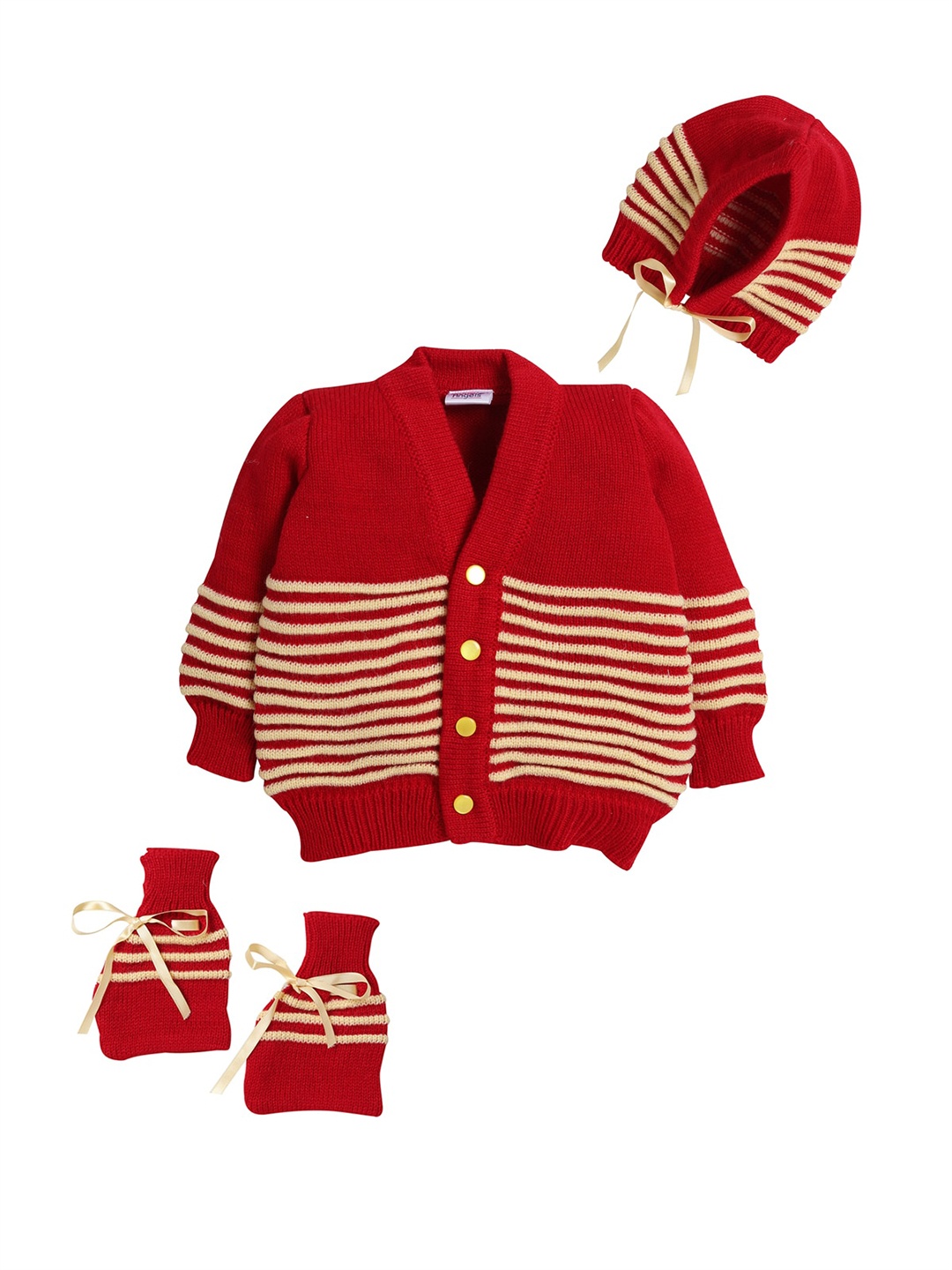 

Little Angels Infants Striped Acrylic Cardigan with Cap & Socks, Red