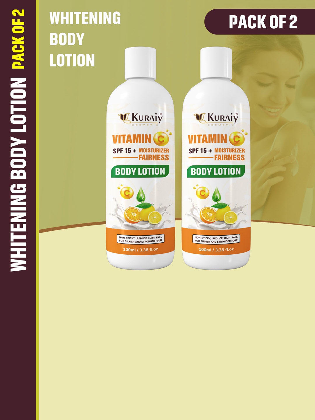

KURAIY Set of 2 Vitamin C SPF 15+ Moisturizing Fairness Body Lotion 100 ml, White