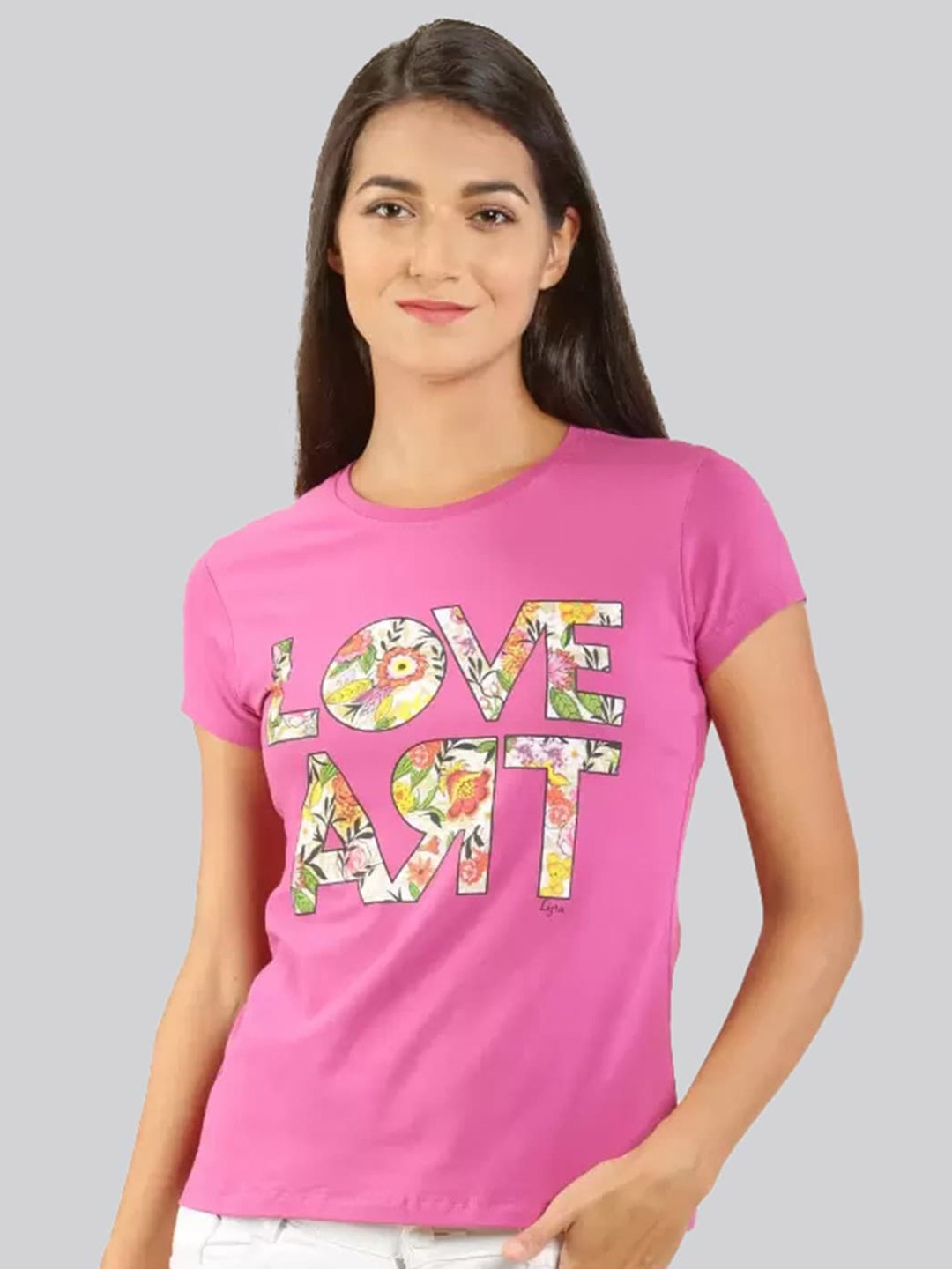 

LYRA Women Typography Printed Cotton T-shirt, Pink