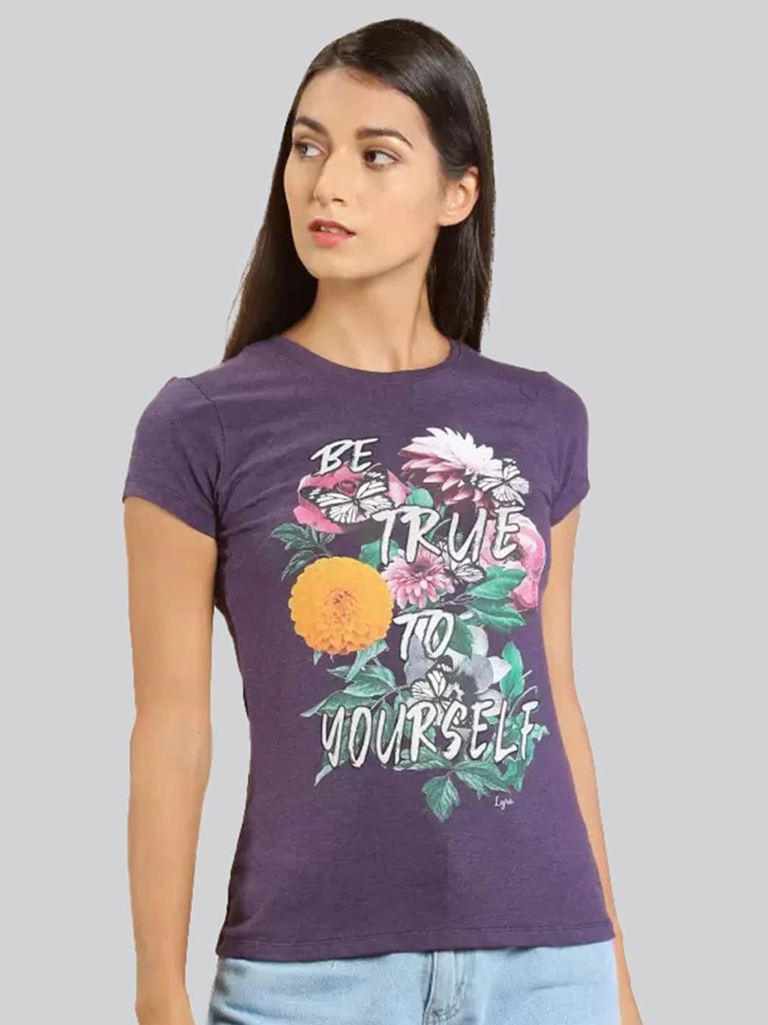 

LYRA Women Graphic Printed Cotton T-shirt, Purple