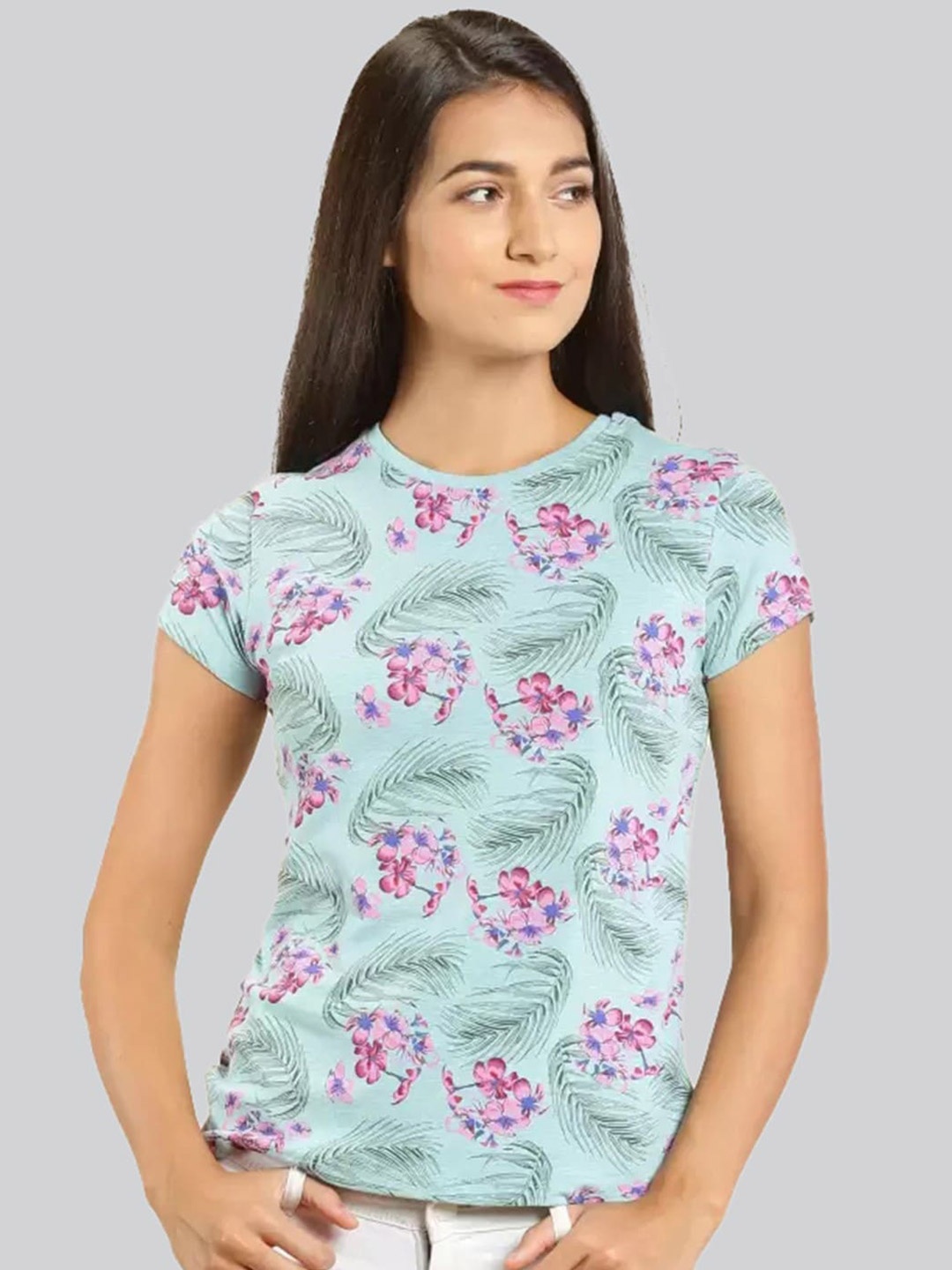 

LYRA Tropical Printed Cotton T-shirt, Sea green