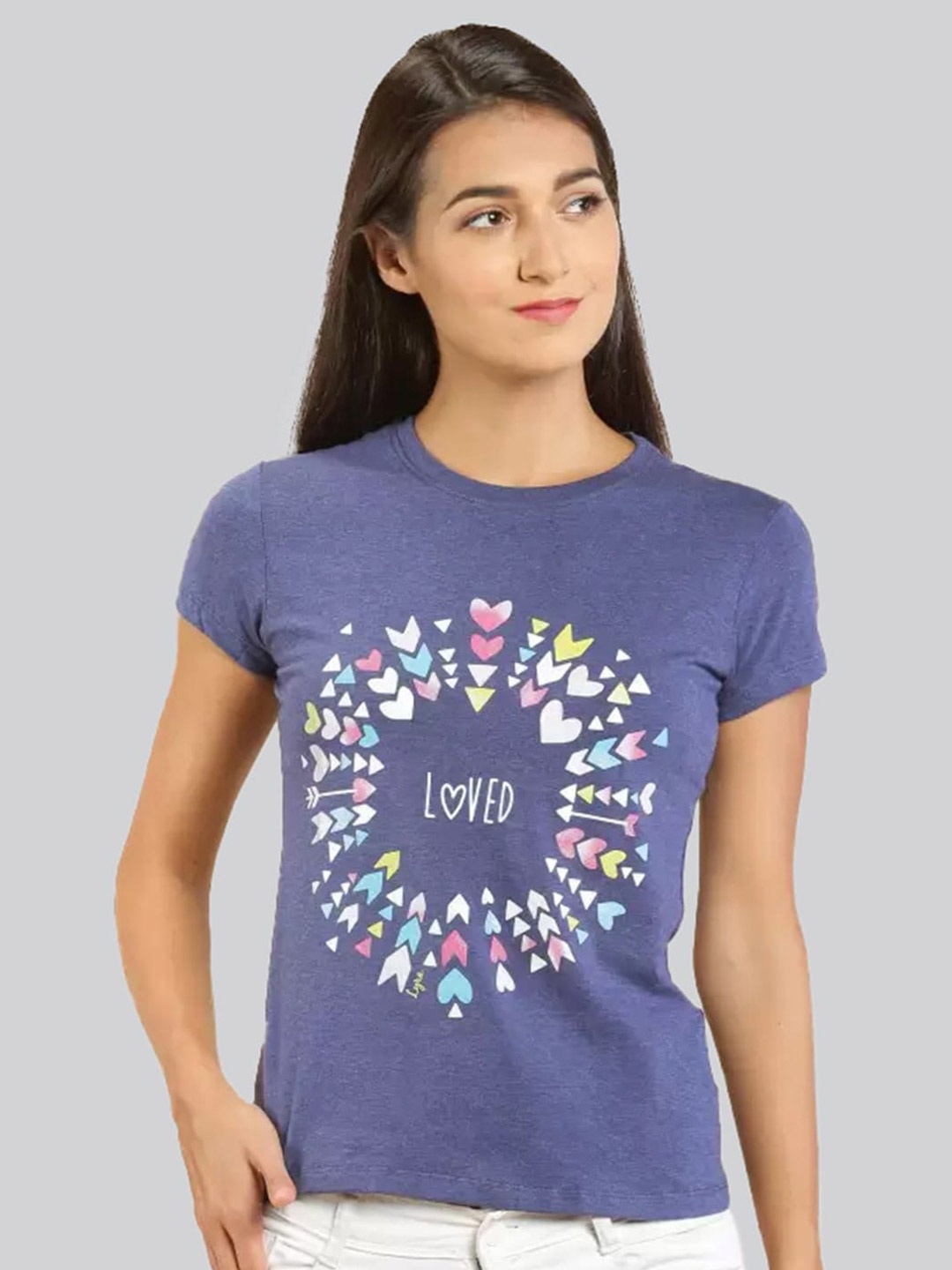 

LYRA Women Conversational Printed Cotton T-shirt, Blue