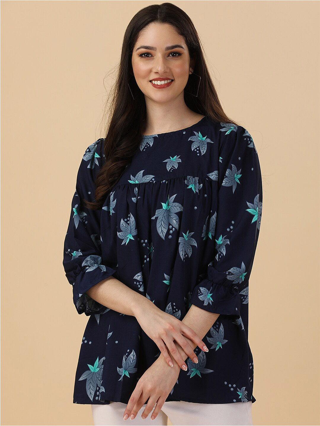 

GUFRINA Floral Print Empire Top, Blue