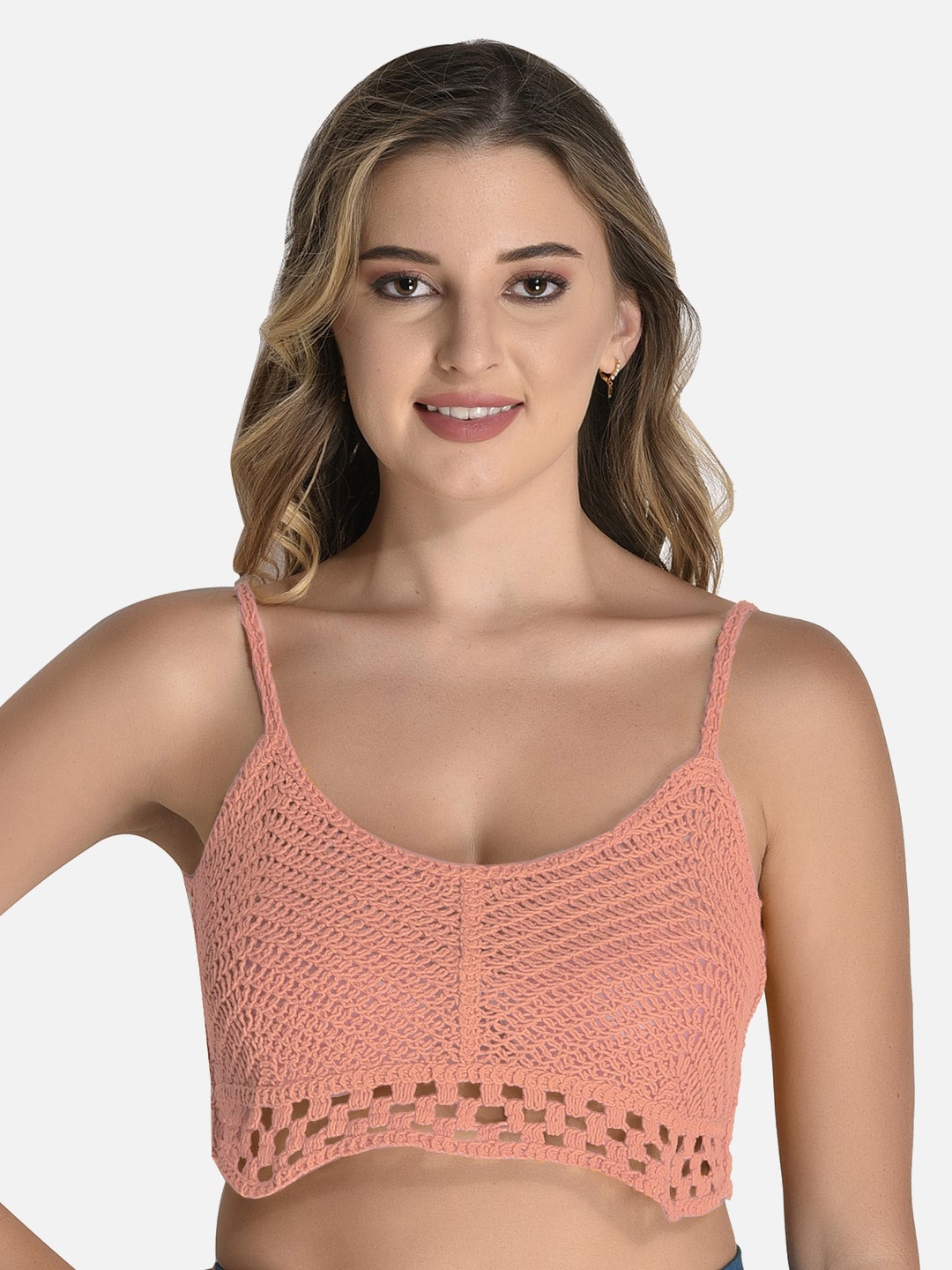 

FIMS Lace Bralette Cotton Crop Top, Peach