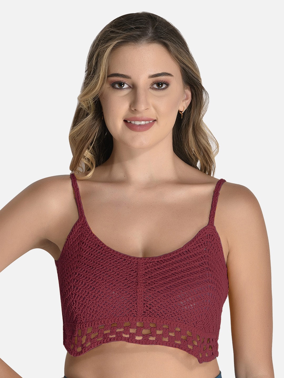 

FIMS Lace Bralette Cotton Crop Top, Maroon