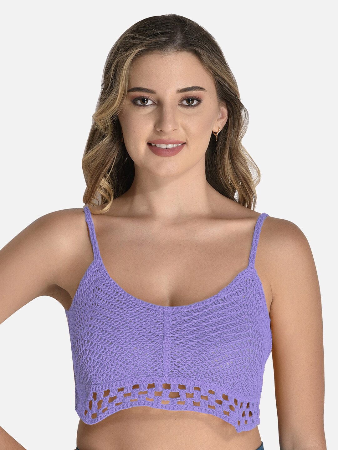 

FIMS Lace Bralette Cotton Crop Top, Purple