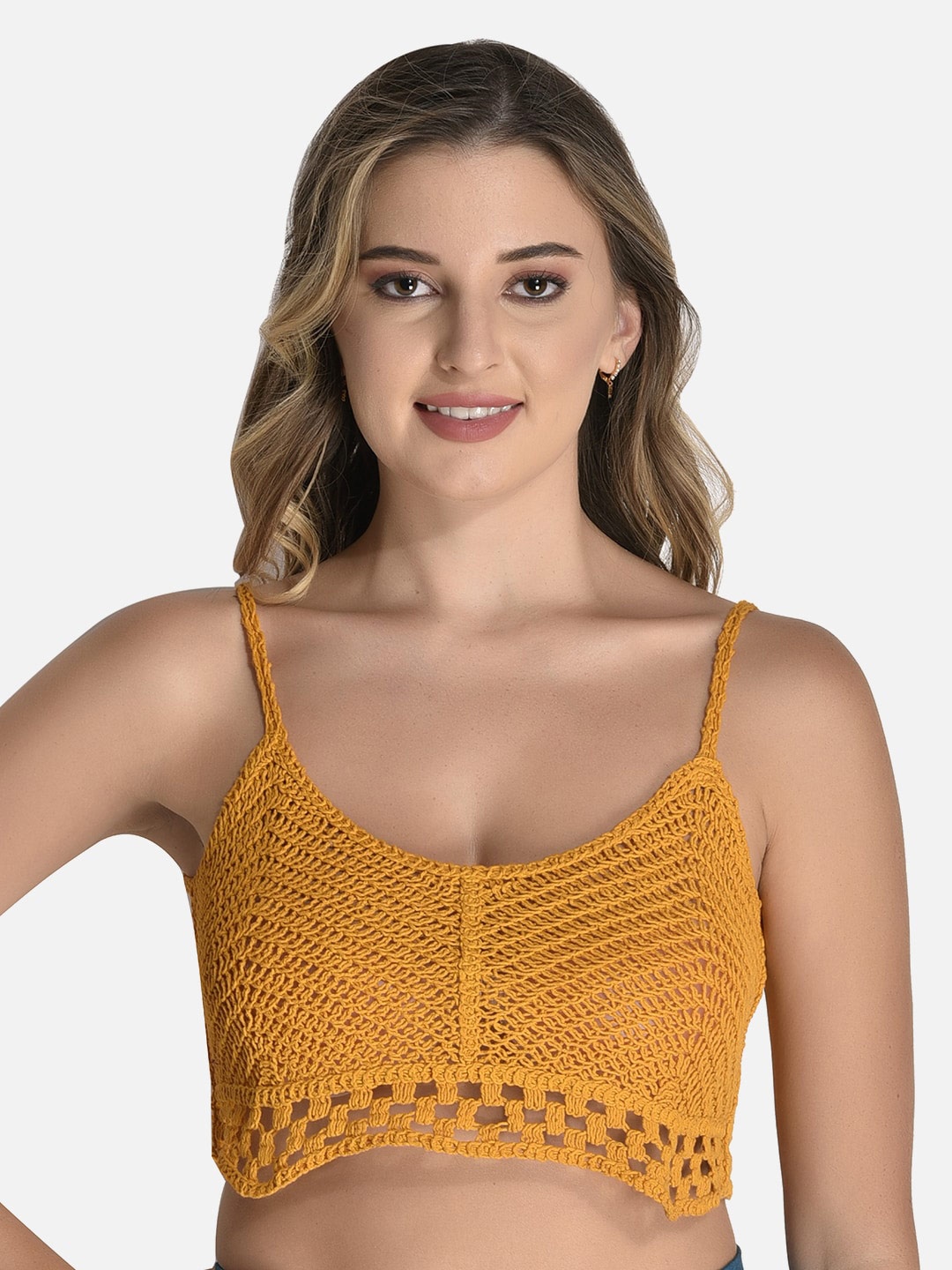 

FIMS Lace Bralette Cotton Crop Top, Orange