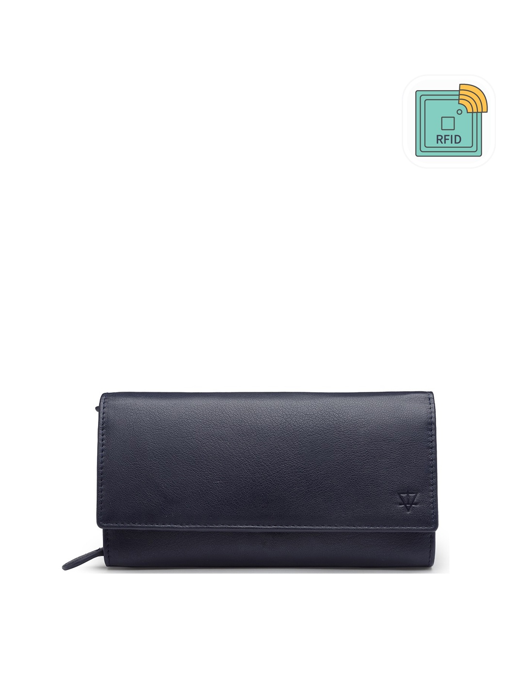 

AQUATAN Women Leather RFID Protected Flap Over Two Fold Wallet, Navy blue