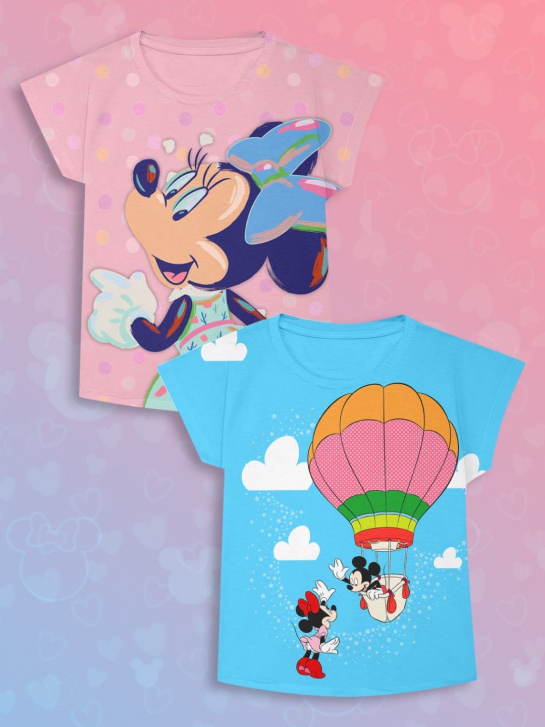 

YK Disney Girls Pack Of 2 Minnie Mouse Printed Extended Sleeves T-shirt, Pink