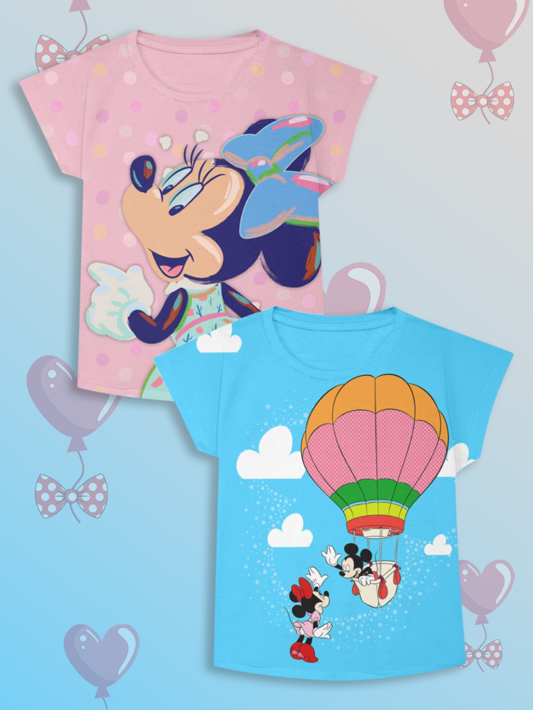 

YK Disney Girls Pack Of 2 Minnie Mouse Printed Extended Sleeves T-shirt, Pink