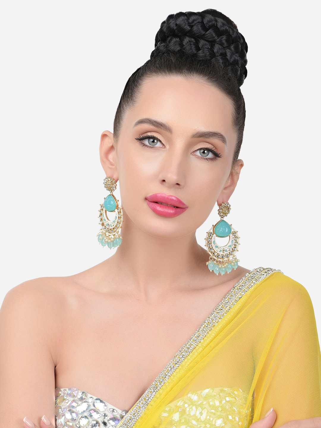 

Zaveri Pearls Gold-Plated Contemporary Drop Earrings, Turquoise blue