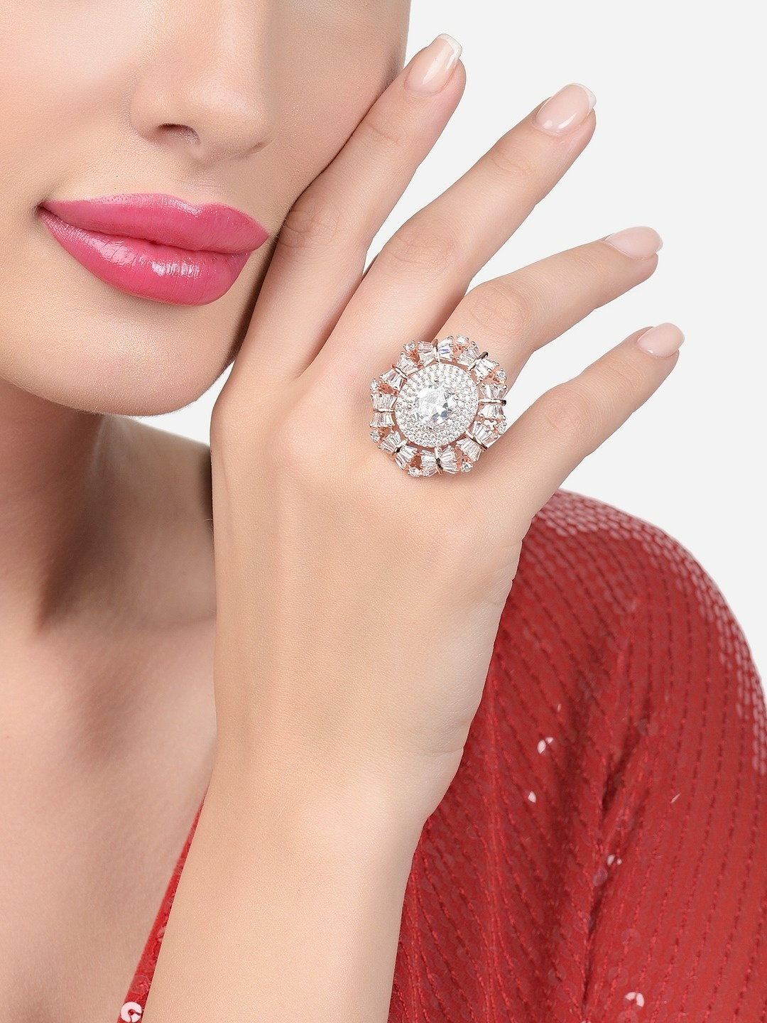 

Zaveri Pearls Rose Gold-Plated CZ-Studded Ring