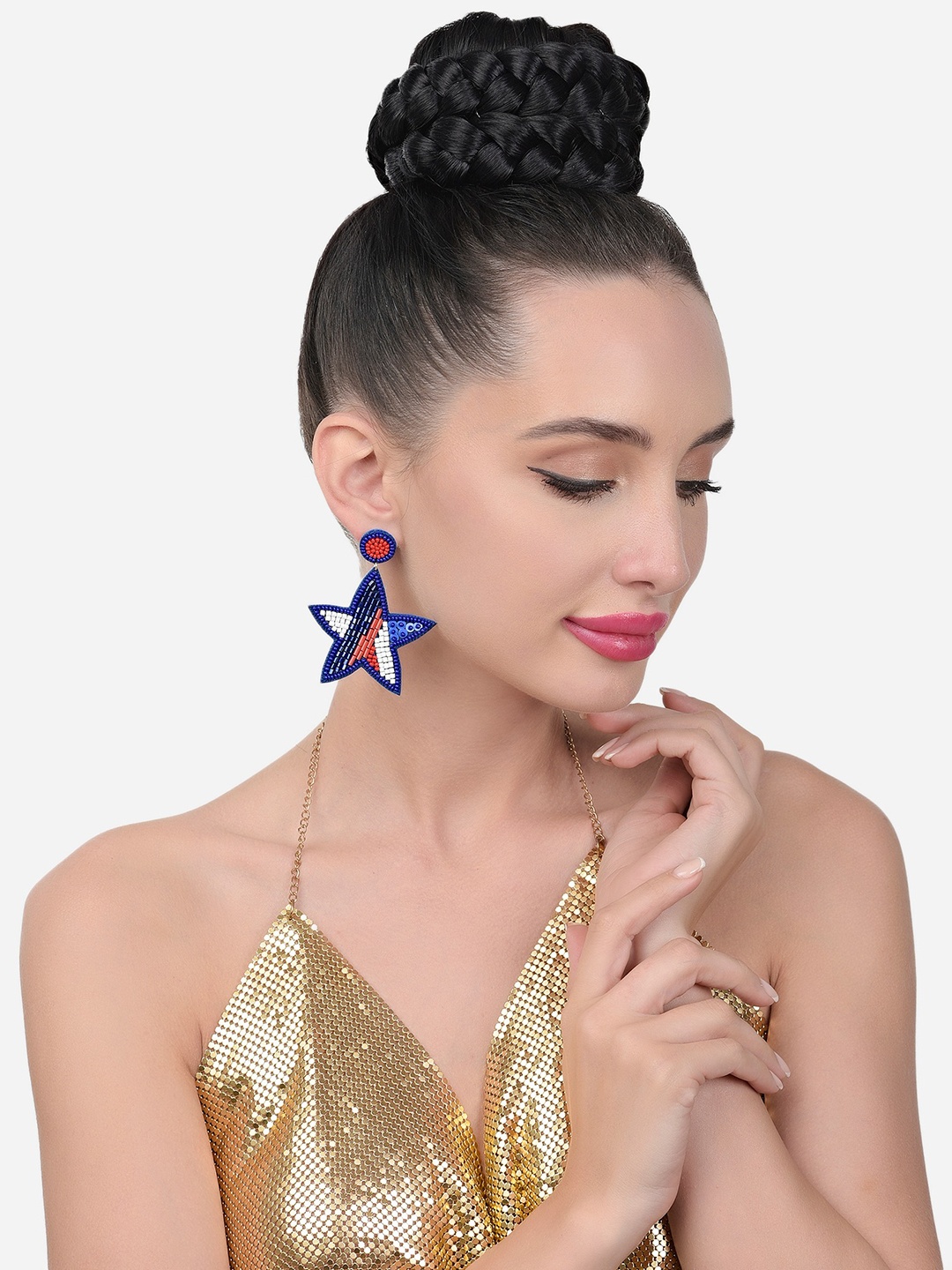 

Zaveri Pearls Star Shaped Beaded Drop Earrings, Navy blue