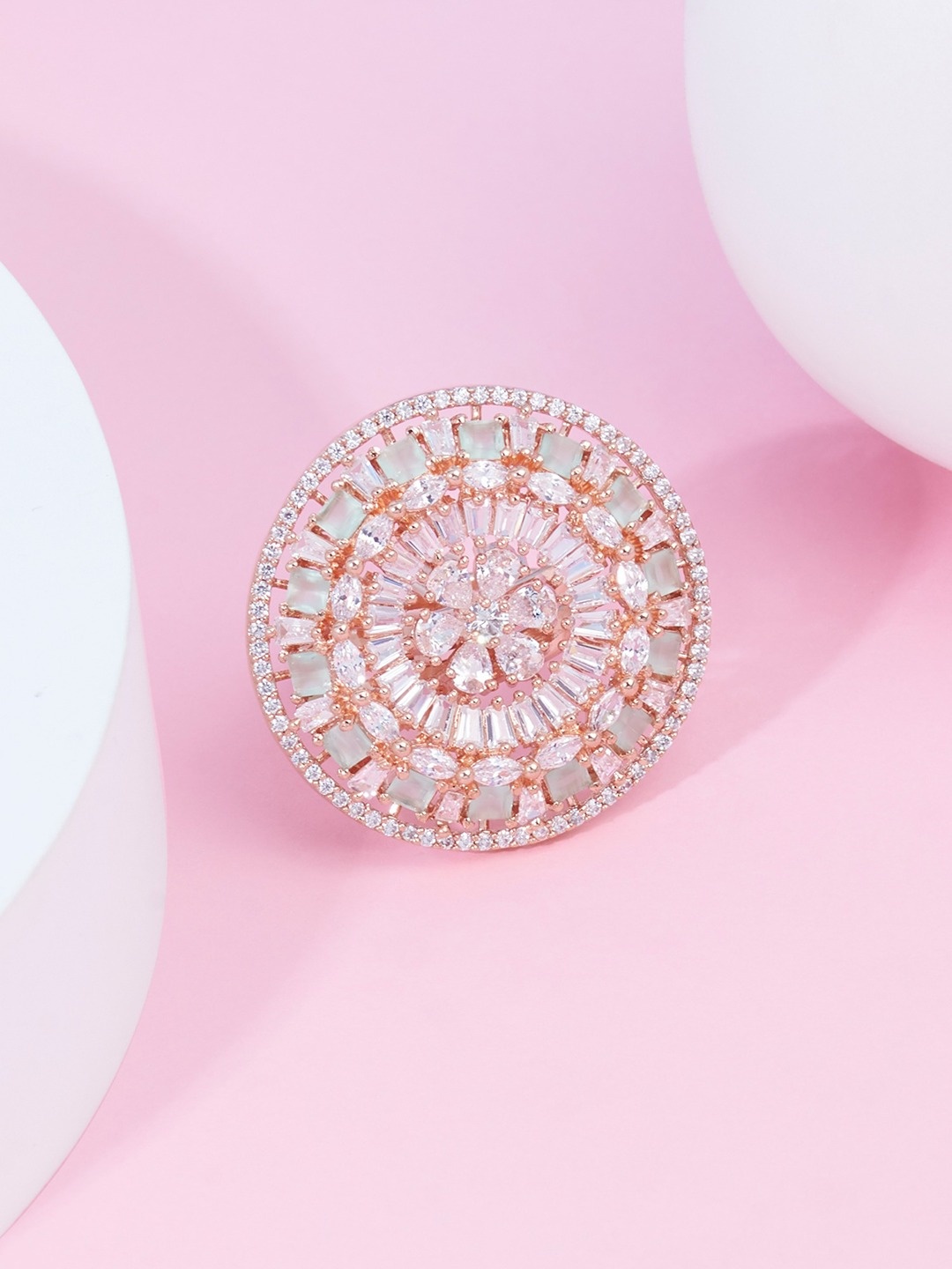 

Zaveri Pearls Rose Gold-Plated Cubic Zirconia-Studded Finger Ring