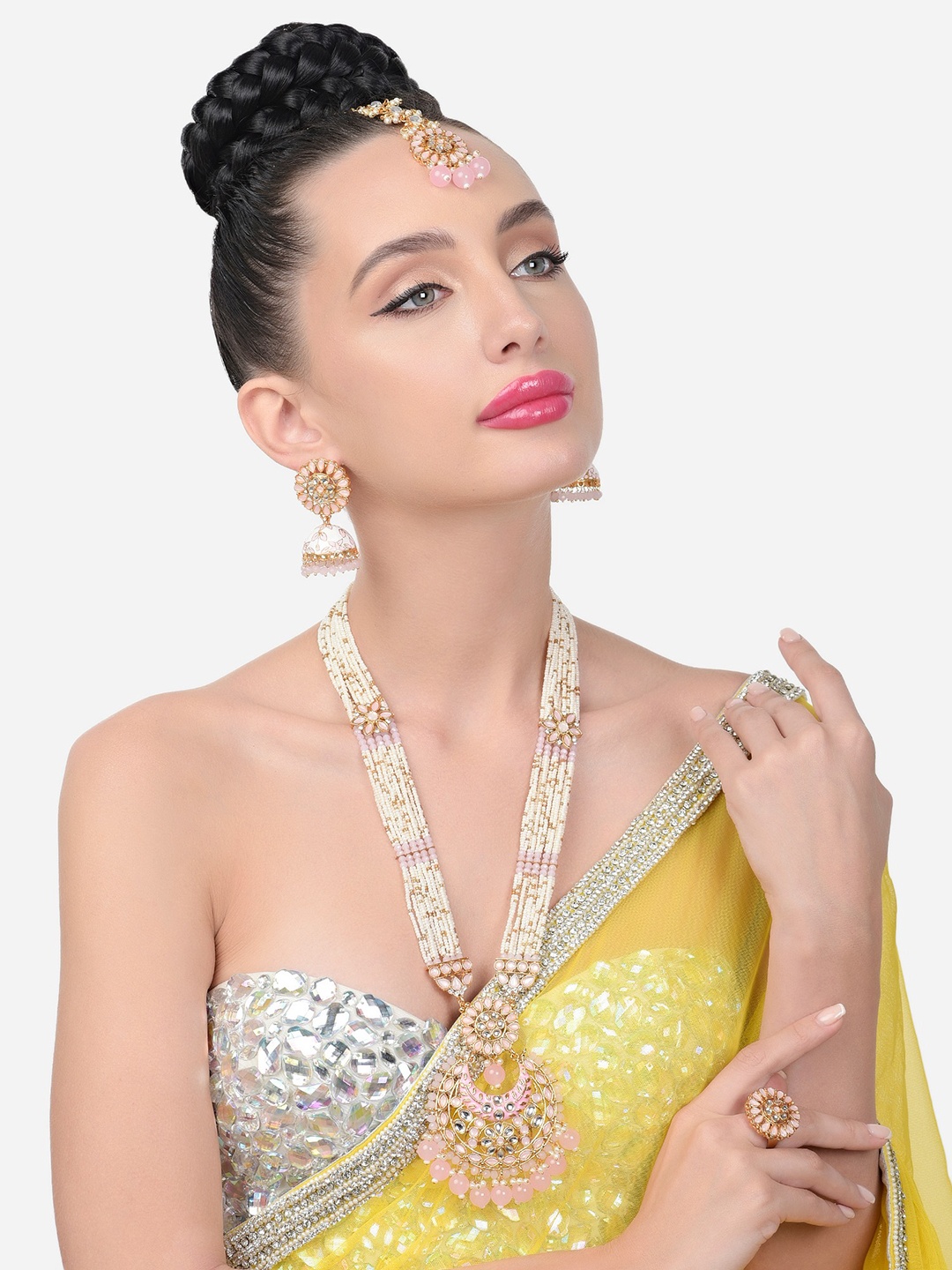 

Zaveri Pearls Gold-Plated Stone-Studded & Beaded Jewellery Set
