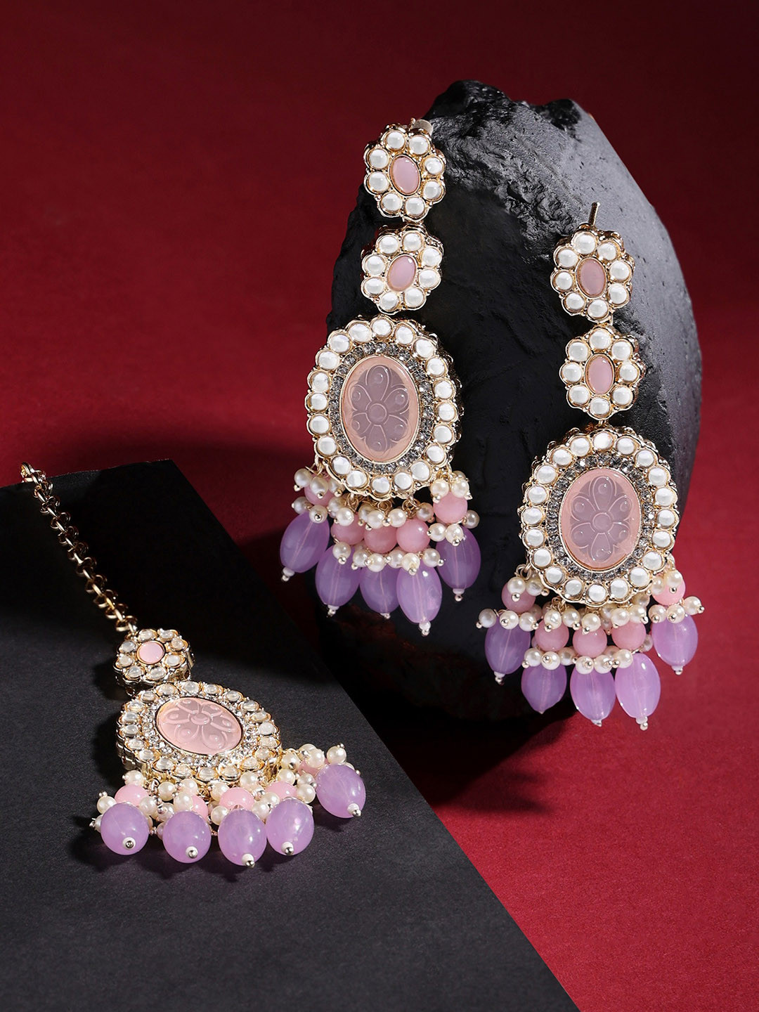 

Zaveri Pearls Gold-Plated Stone Studded & Beaded Jewellery Set, Pink