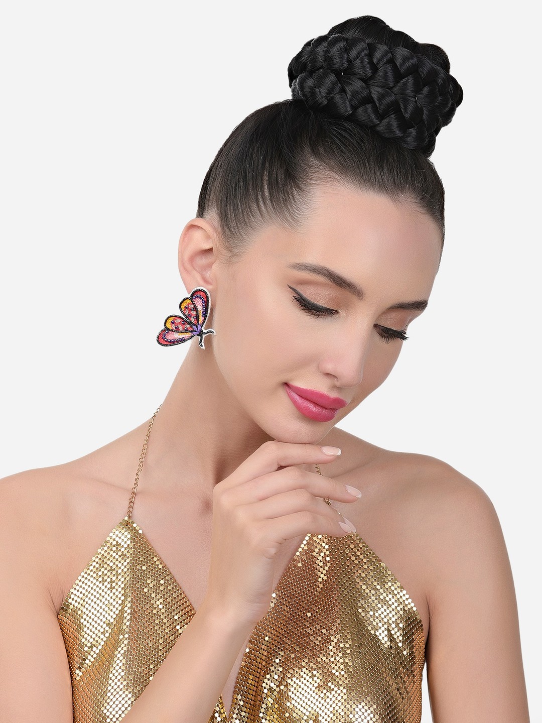 

Zaveri Pearls Beads Embellished Quirky Butterfly Studs Earrings, Pink