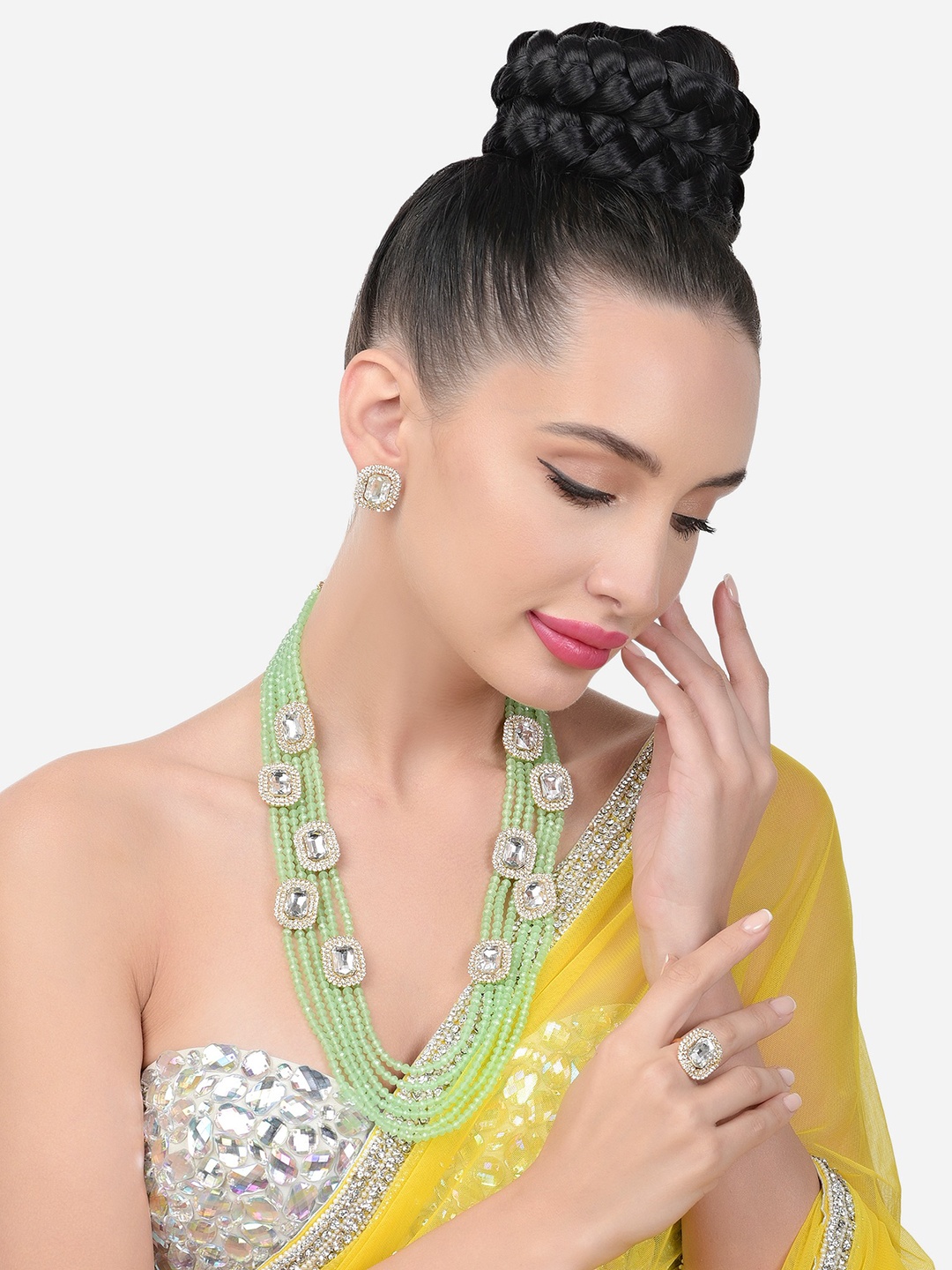 

Zaveri Pearls Gold-Plated Crystal Studded & Beaded Jewellery Set, Green