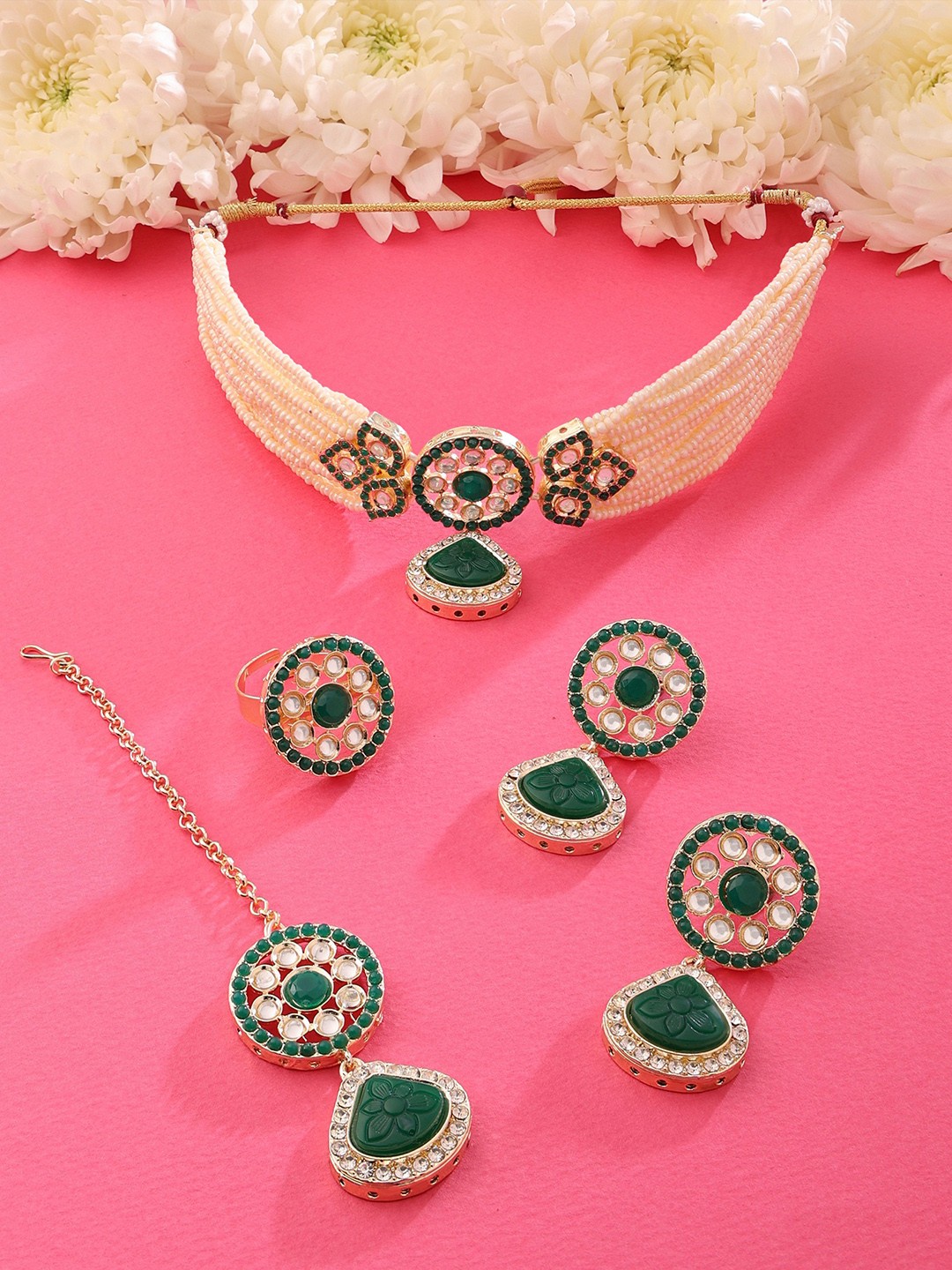 

Zaveri Pearls Gold-Plated Kundan Studded & Beaded Jewellery Set, Green