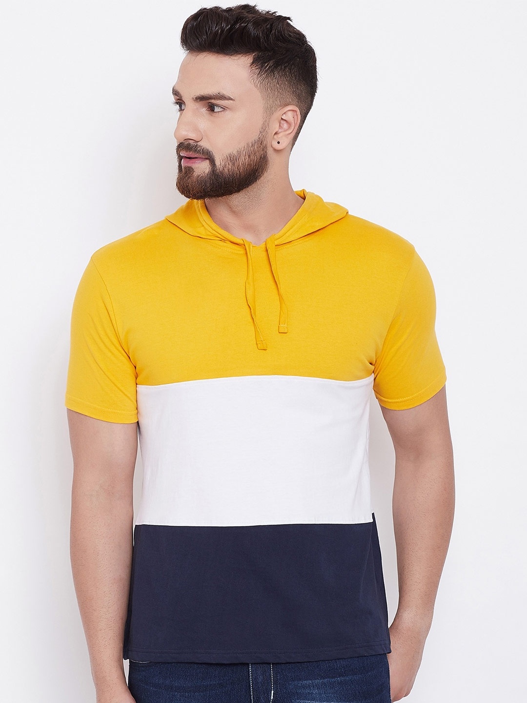 

The Dry State Men Striped Hooded Cotton T-shirt, Yellow