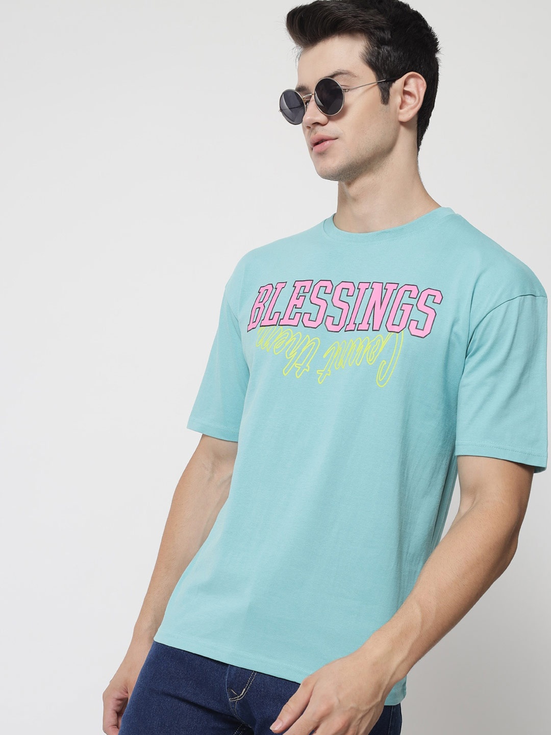 

The Dry State Men Typography Printed Cotton T-shirt, Turquoise blue