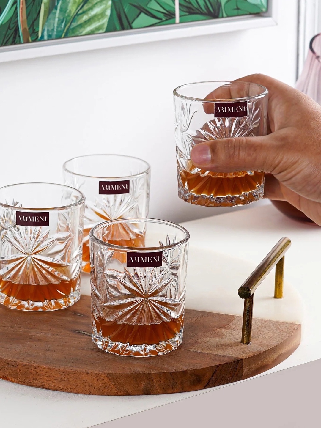 

THE ARTMENT Transparent 4 Pcs Textured Whisky Glasses