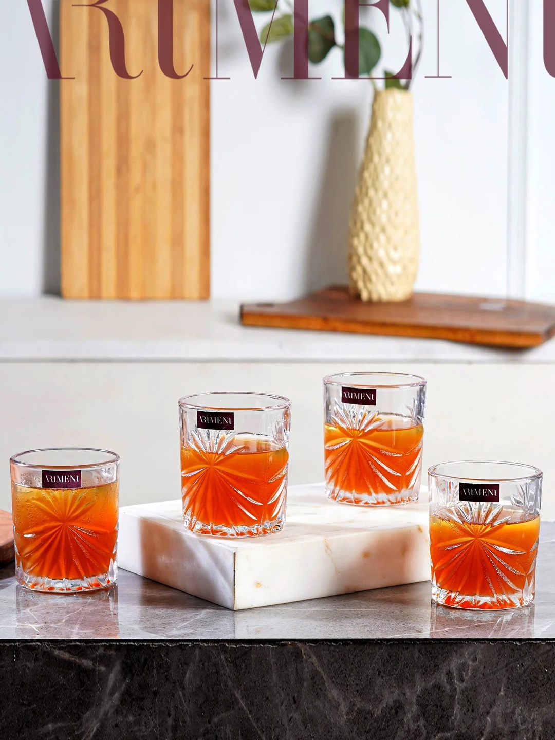 

THE ARTMENT Transparent 8 Pcs Textured Whisky Glasses