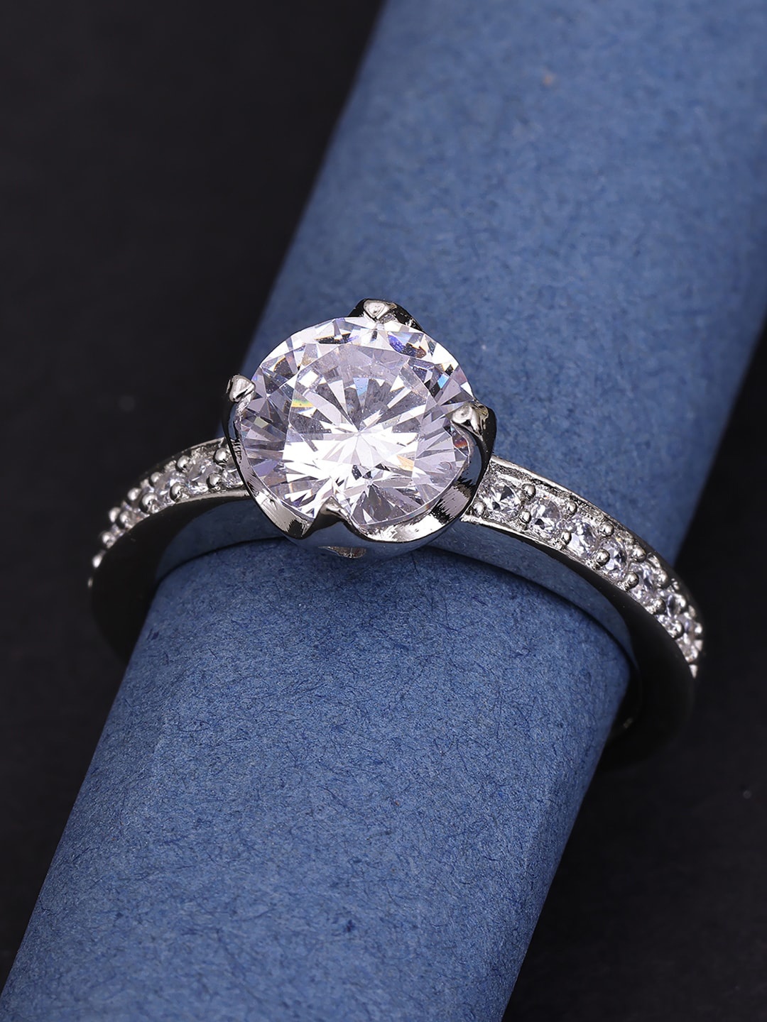 

Pissara by Sukkhi 925 Sterling Silver Rhodium-Plated CZ-Studded Finger Ring