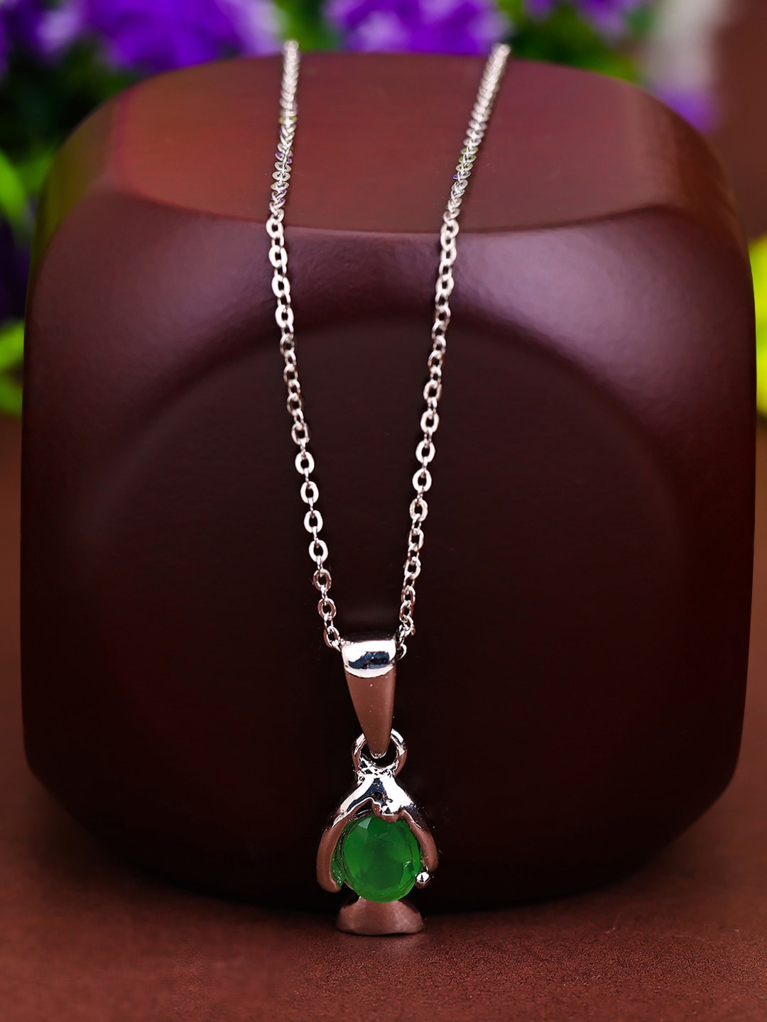 

Pissara by Sukkhi 925 Sterling Silver Silver-Plated CZ-Studded Pendant With Chain