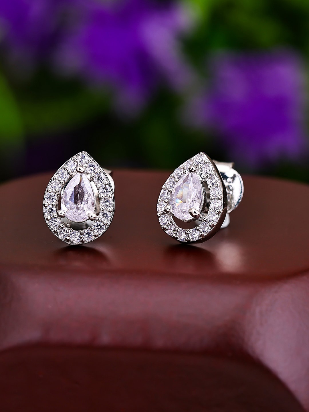 

Pissara by Sukkhi Rhodium-Plated Sterling Silver Teardrop Shaped Studs Earrings