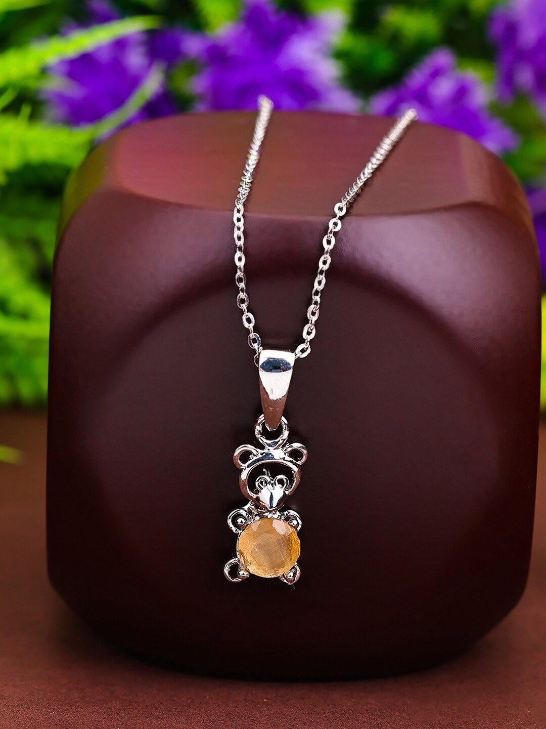 

Pissara by Sukkhi 925 Sterling Silver Silver-Plated Stone-Studded Pendant With Chain