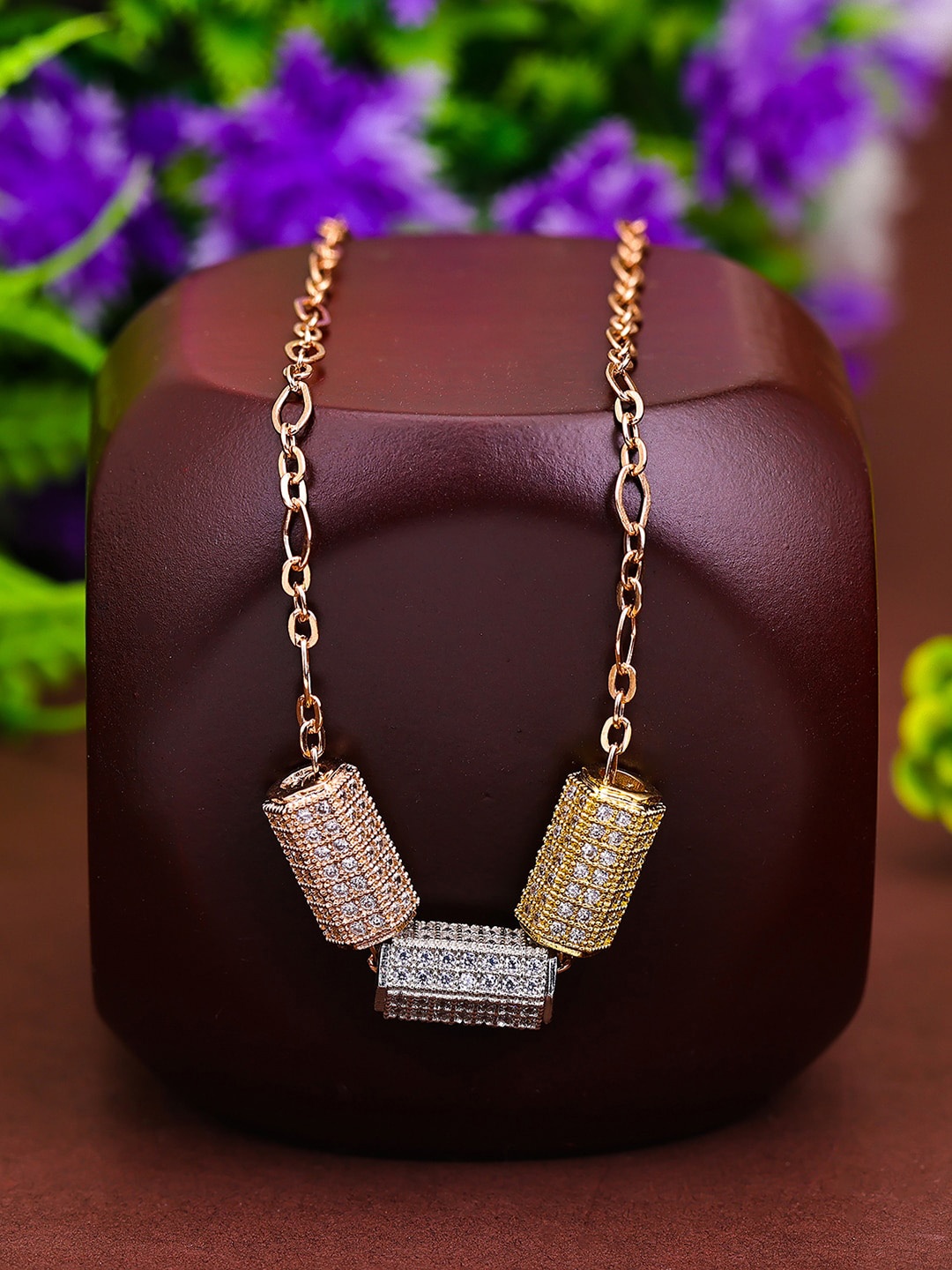 

Pissara by Sukkhi 925 Sterling Silver Rose Gold-Plated CZ-Studded Pendant With Chain