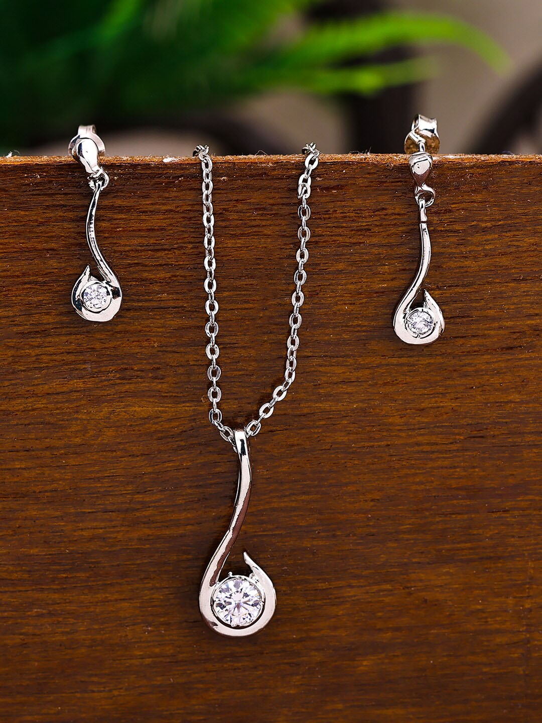 

Pissara by Sukkhi 925 Sterling Silver Rhodium-Plated CZ-Studded Pendant Set
