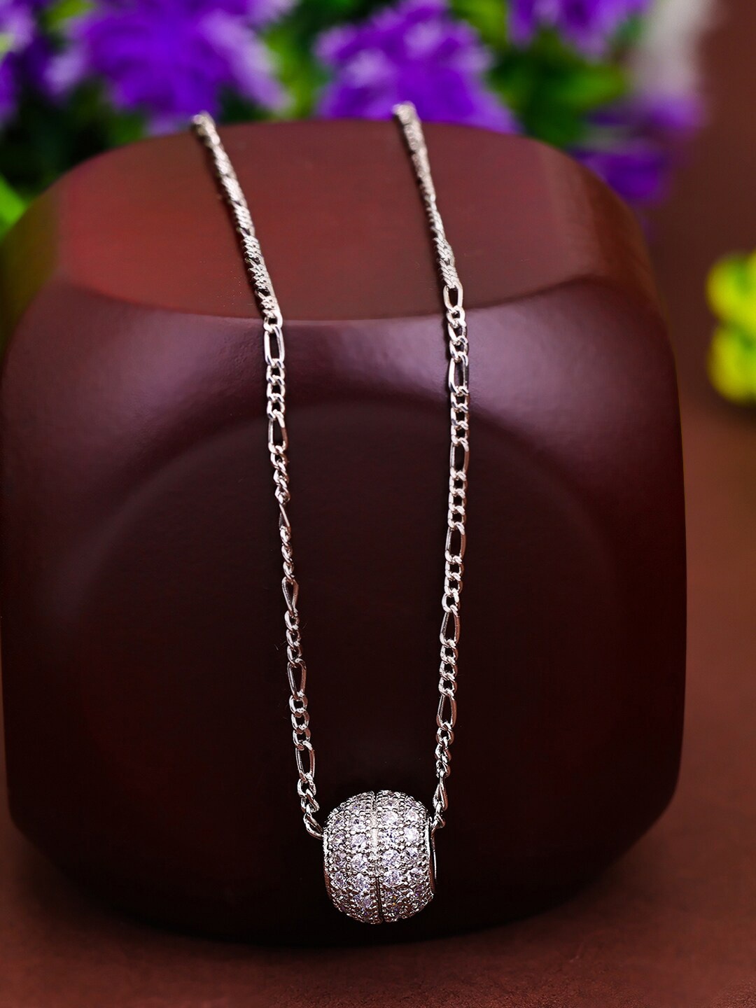 

Pissara by Sukkhi 925 Sterling Silver Silver-Plated CZ-Studded Pendant With Chain