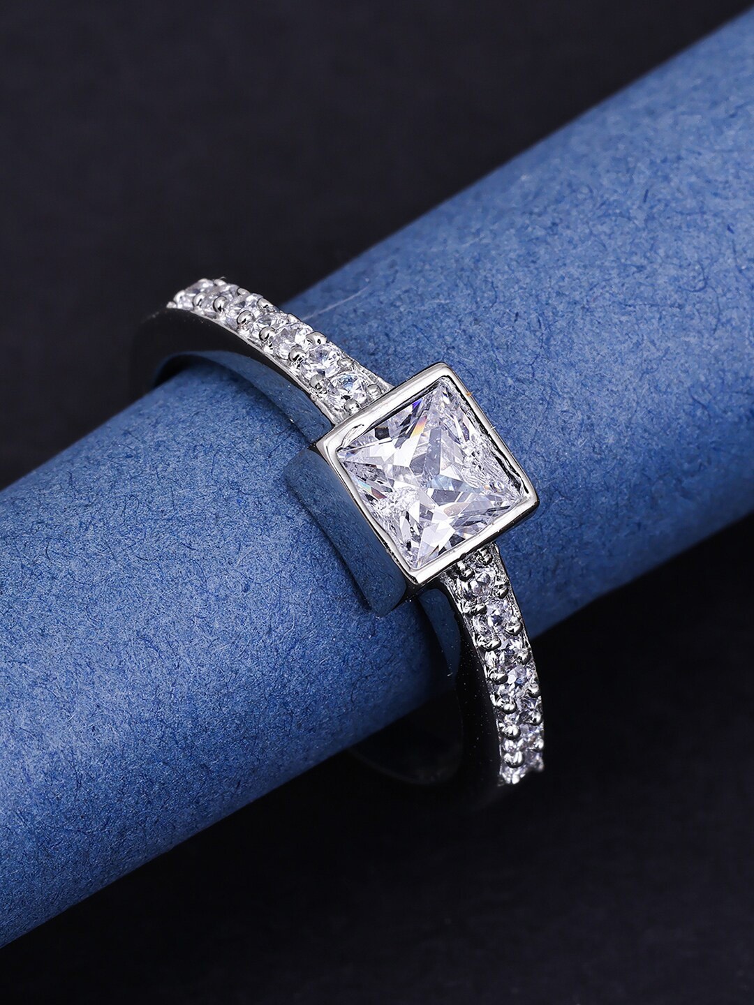 

Pissara by Sukkhi 925 Sterling Silver Rhodium-Plated CZ-Studded Adjustable Finger Ring