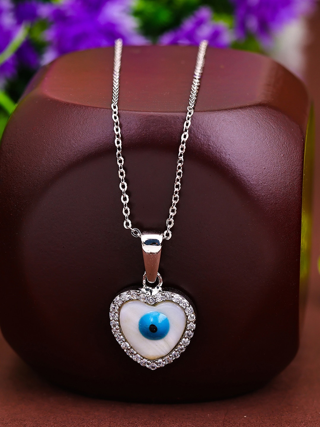 

Pissara by Sukkhi 925 Sterling Silver Silver-Plated CZ-Studded Pendant With Chain