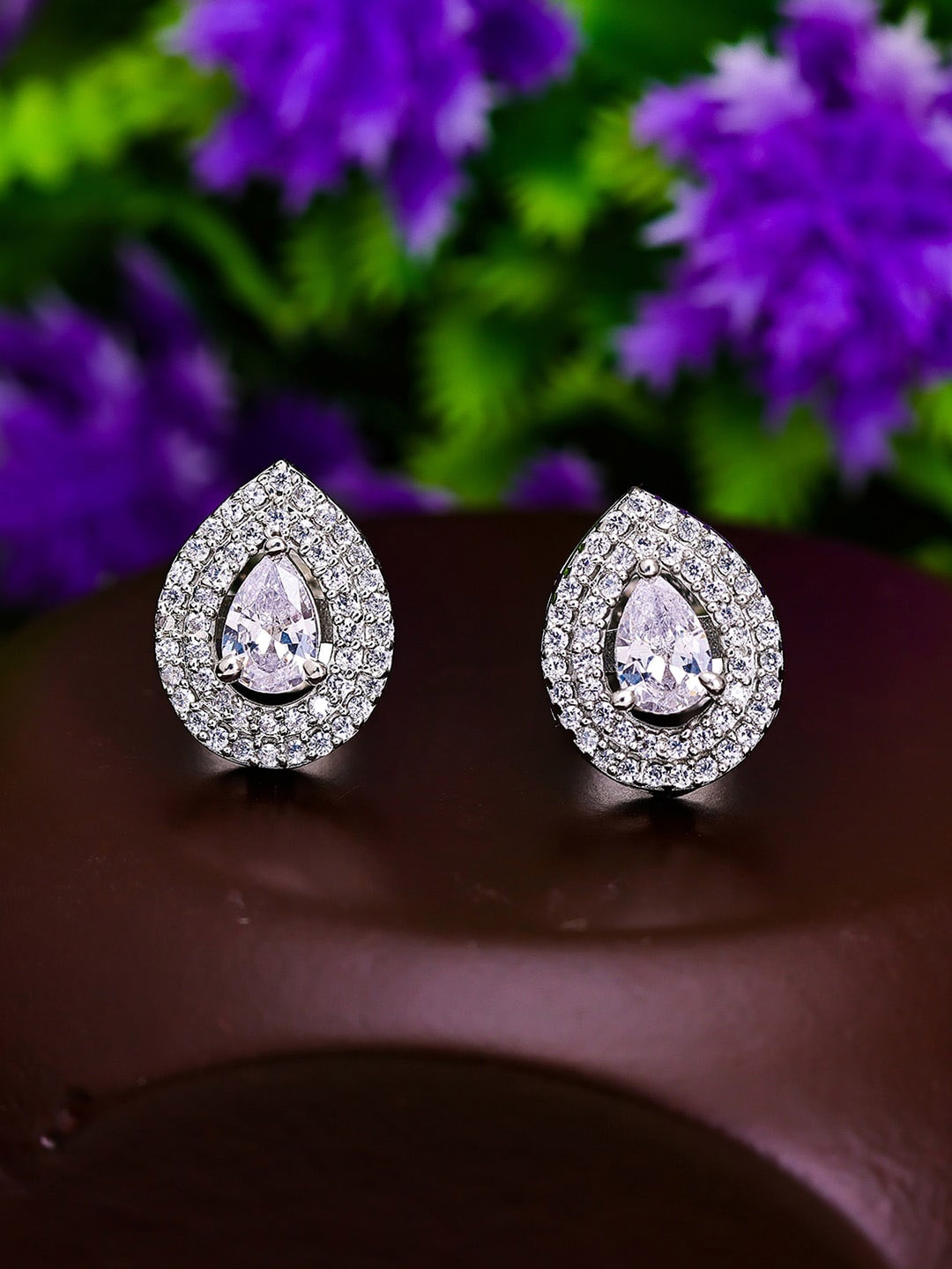 

Pissara by Sukkhi 925 Sterling Silver Rhodium Plated Teardrop Shaped Studs Earrings, White
