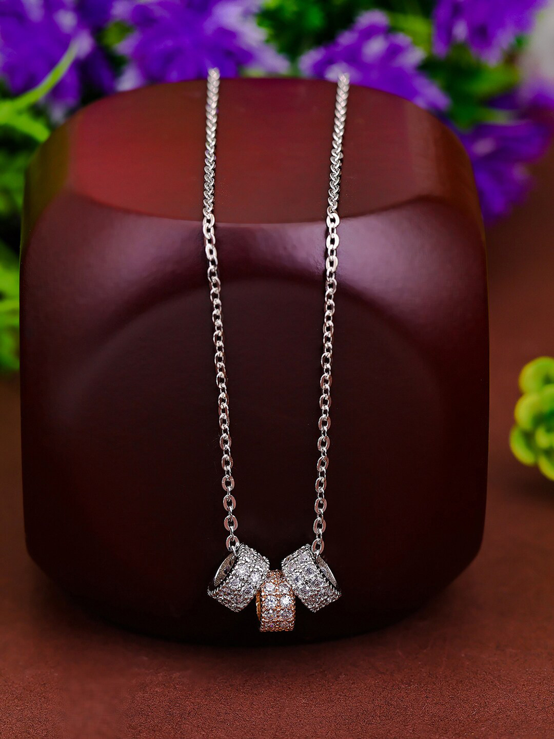 

Pissara by Sukkhi 925 Sterling Silver Silver-Plated CZ-Studded Pendant With Chain