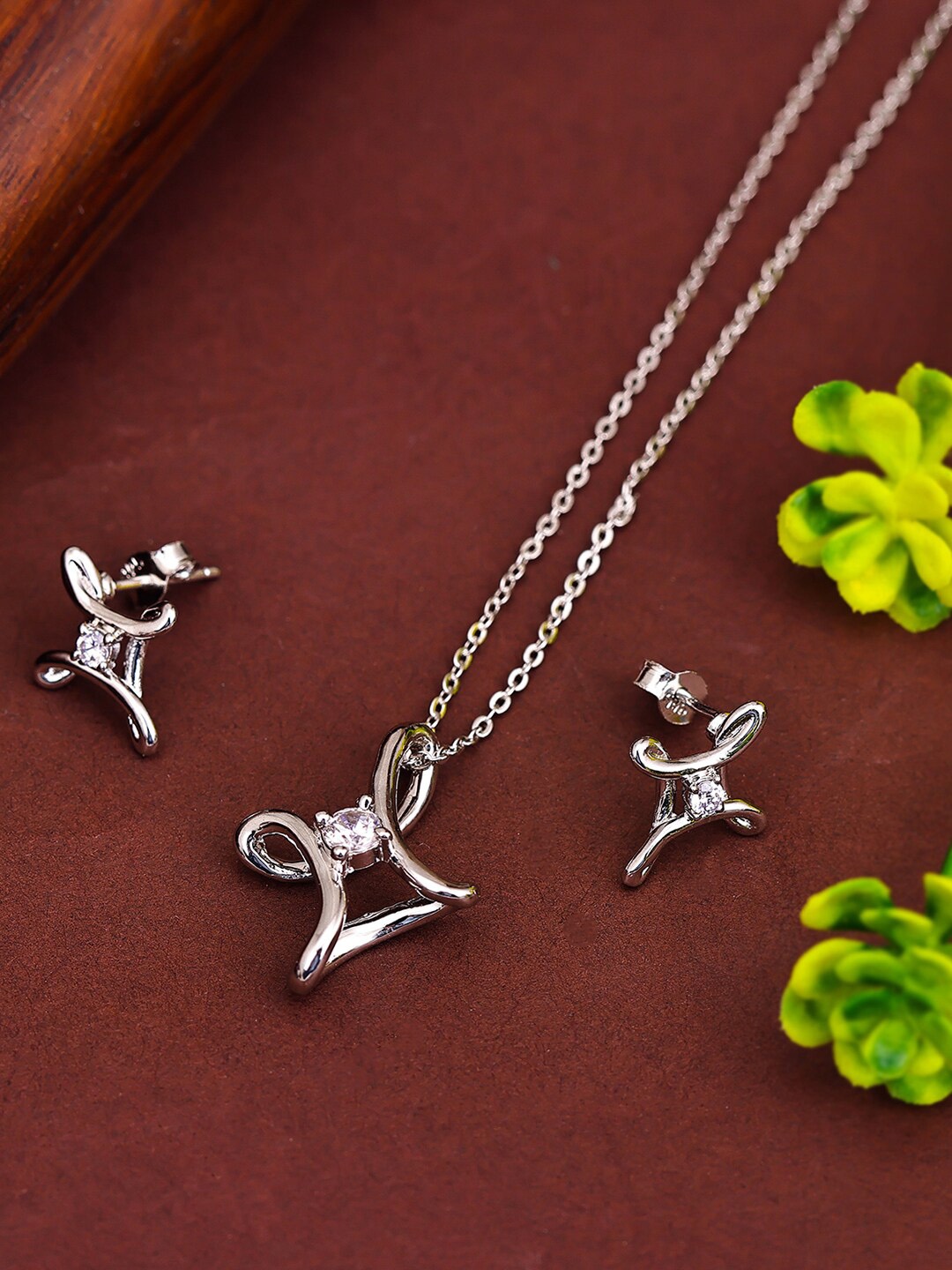 

Pissara by Sukkhi 925 Sterling Silver Rhodium-Plated CZ-Studded Pendant Set
