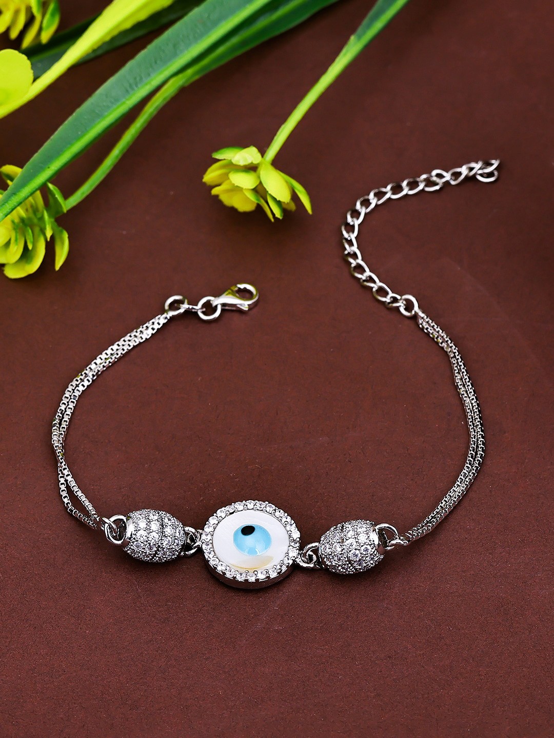 

Pissara by Sukkhi Women 925 Sterling Silver Cubic Zirconia Rhodium-Plated Charm Bracelet