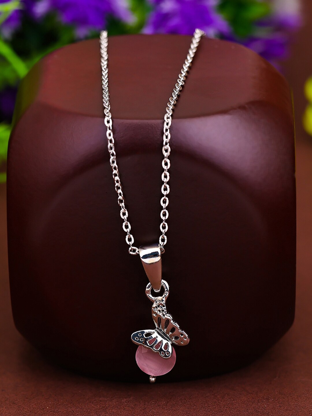 

Pissara by Sukkhi 925 Sterling Silver Silver-Plated CZ-Studded Pendant With Chain