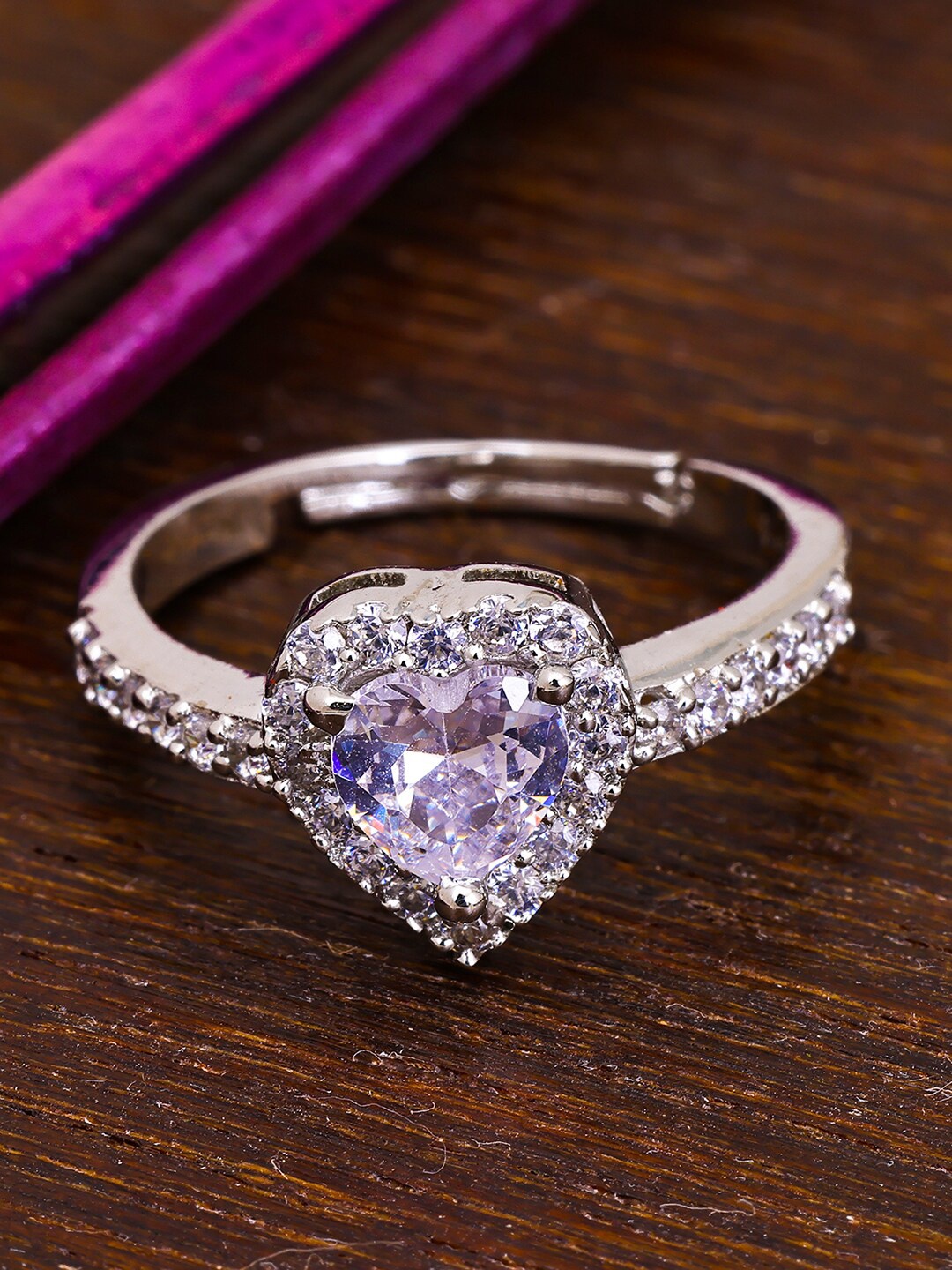 

Pissara by Sukkhi 925 Sterling Silver Rhodium-Plated CZ-Studded Adjustable Finger Ring