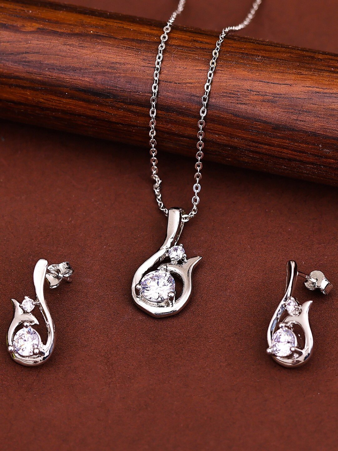 

Pissara by Sukkhi 925 Sterling Silver Rhodium-Plated CZ-Studded Pendant Set