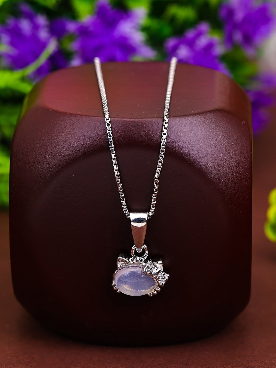 

Pissara by Sukkhi 925 Sterling Silver Silver-Plated CZ-Studded Pendant With Chain