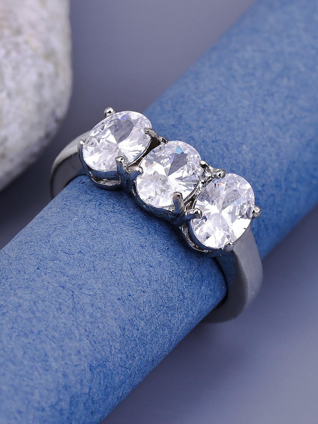 

Pissara by Sukkhi 925 Sterling Silver Rhodium-Plated CZ-Studded Adjustable Finger Ring