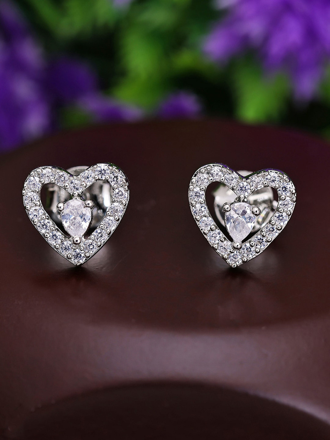 

Pissara by Sukkhi 925 Sterling Silver Rhodium Plated Heart Shaped Studs Earrings, White