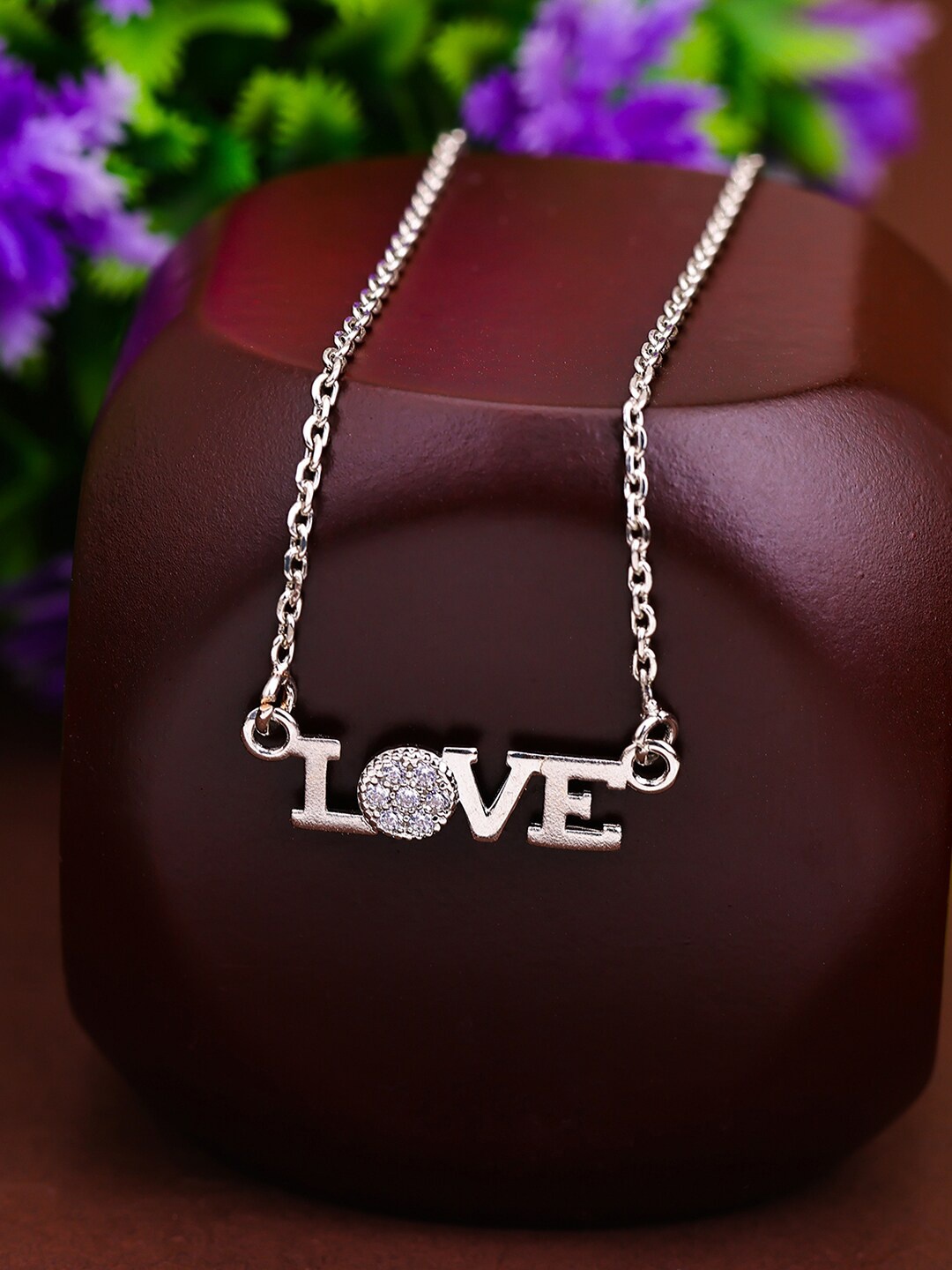 

Pissara by Sukkhi 925 Sterling Silver Silver-Plated CZ-Studded Pendant With Chain