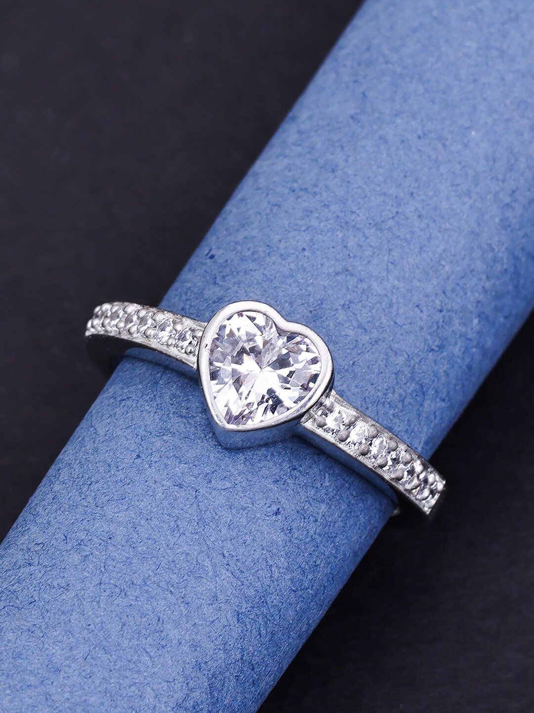 

Pissara by Sukkhi 925 Sterling Silver Rhodium-Plated CZ-Studded Adjustable Finger Ring