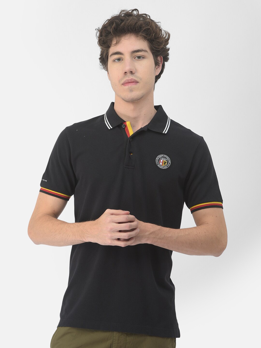 

Woodland Men Polo Collar Pure Cotton T-shirt, Black