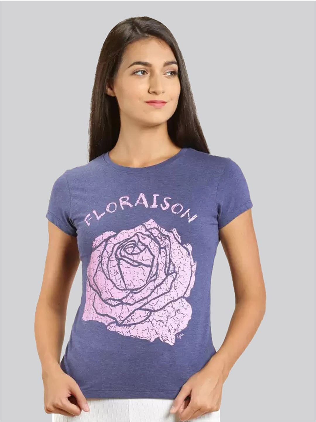 

LYRA Floral Printed Cotton T-shirt, Blue